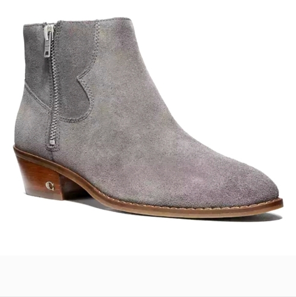 Coach Dani Ankle Bootie double zipper gray suede leather size 38.5 US 8 - Picture 1 of 15